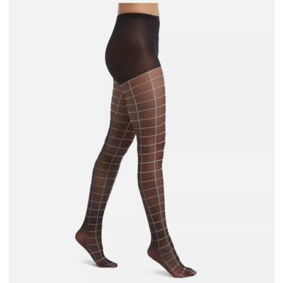 Hue Women Windowpane Sheers Color Black Size 1 Control Top Pantyhose